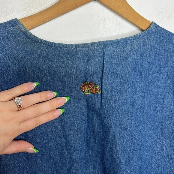 Bobbie Brooks Plus Size 22W 24W Denim Vest Scarecrow Pumpkin Fall Embroidered - Picture 7 of 10